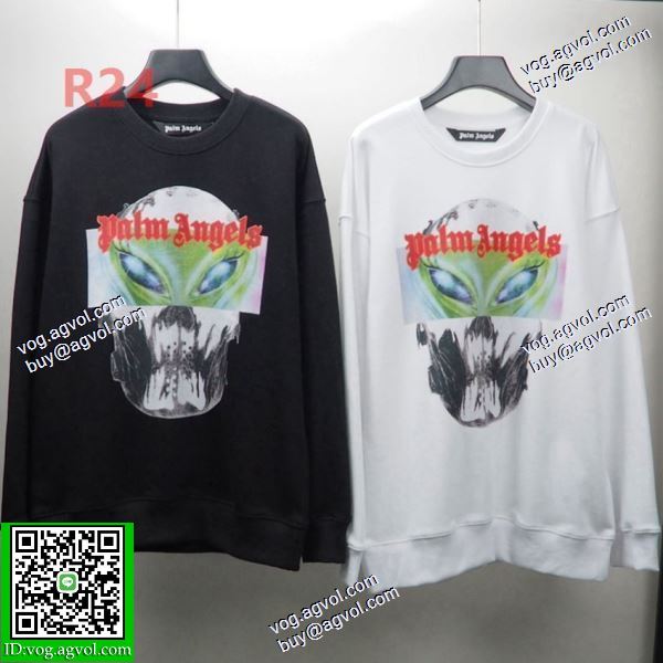 大人キレイに仕立てる パーム エンジェルス Palm Angels コピーブランド 2020秋冬 プルオーバーパーカー 2色可選 エイリアン柄丸首カジュアル男女長袖Tシャツカーディガン